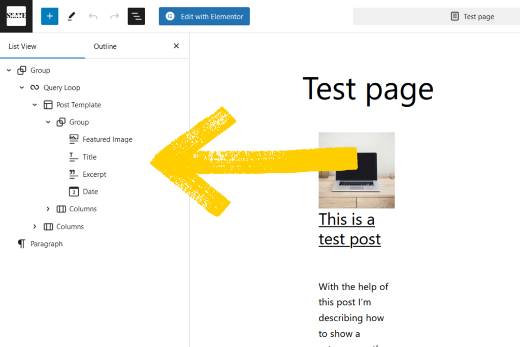 Query loop with post template